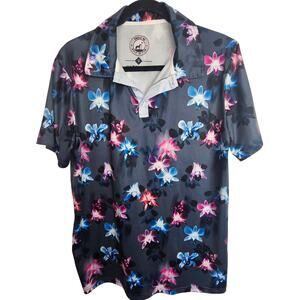 Proud 90 Golf Polo Shirt Men S Dark Gray Floral Athletic Athleisure Stretch Top